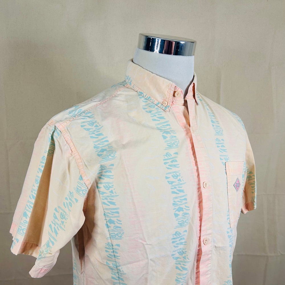Gotcha Small Vintage Button Down Shirt 90s Retro Peach Striped Surf Mens